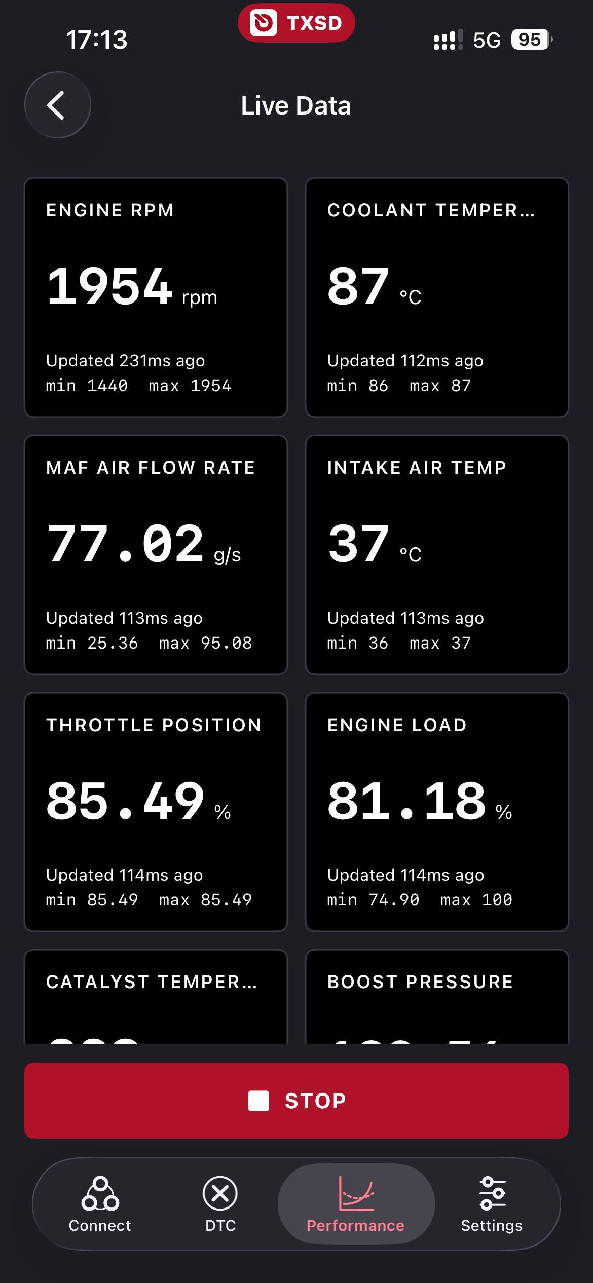TorqueXpert SD Live Data screen